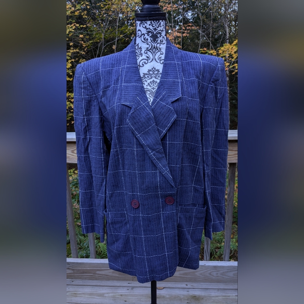 Evan Picone Blue Checkered Blazer